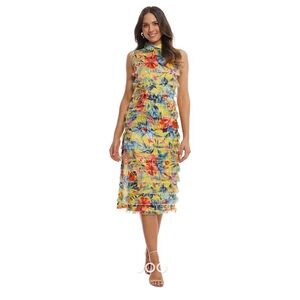 Alcoolique Xen Midi Dress Floral Fringe Resort Garden Party 38 XS